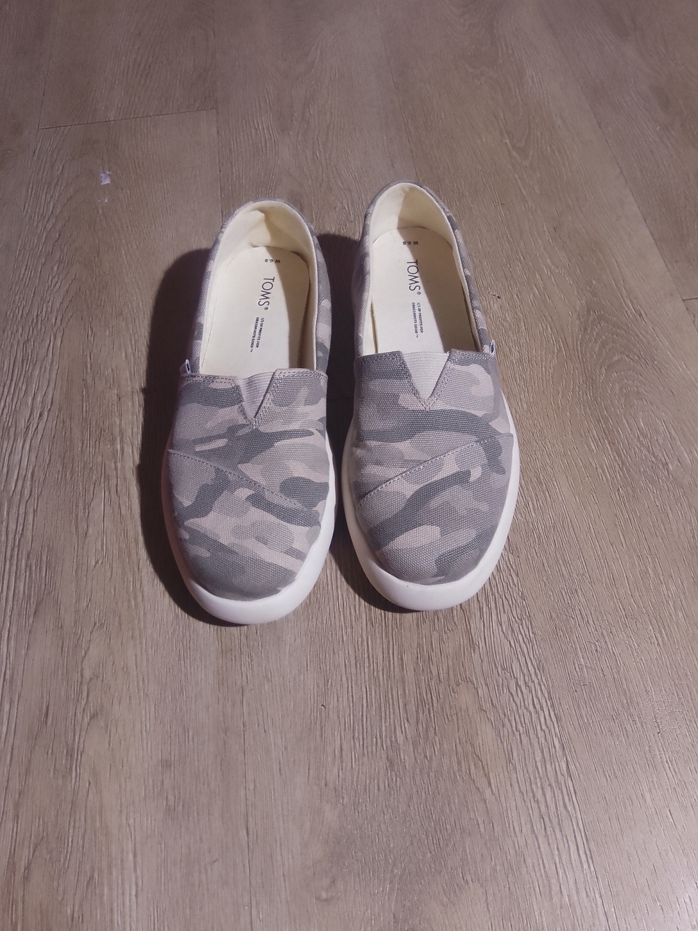 TOMS Grey Canvas Slip-On with Light Blue Logo Patch
